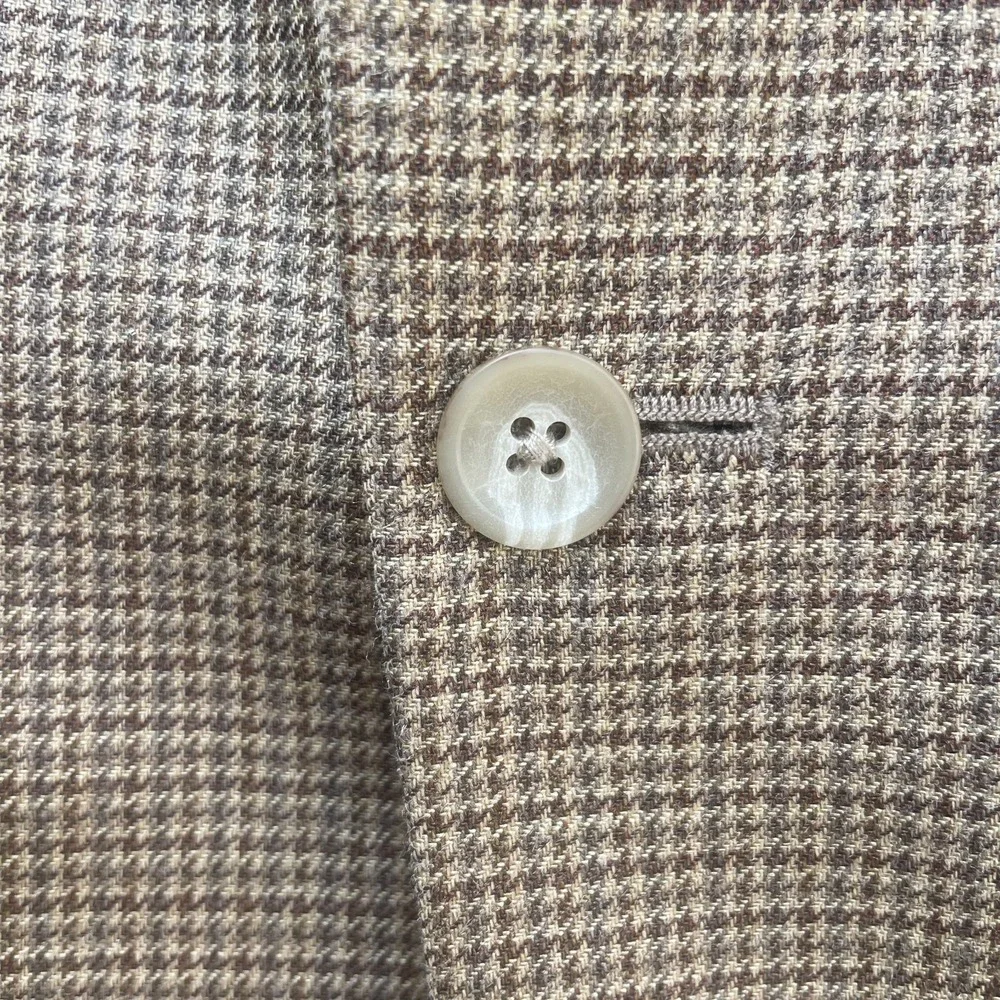 Oscar De La Renta Wool Silk Suit Jacket Blazer Mens Size 42R Brown Houndstooth
